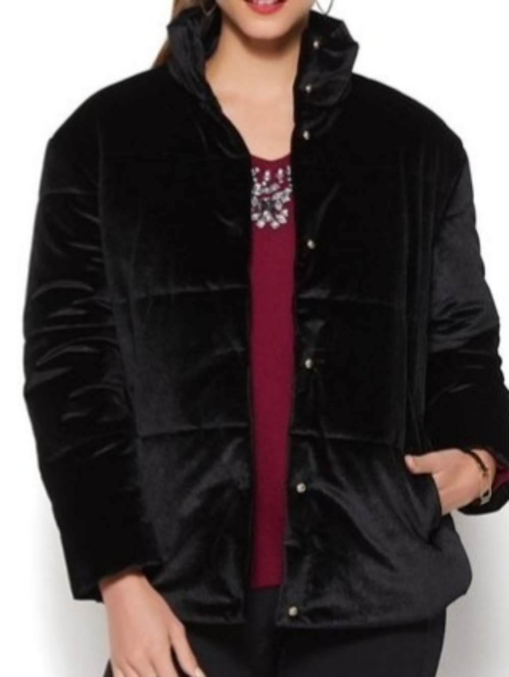 Iman Platinum Wrap Yourself in Luxury Velvet Puffer Coat Black XL